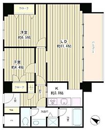 リバー＆タワー 14階2LDKの間取り
