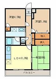 バルトハイム 5階3DKの間取り