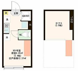 メゾン・コウ 西中延 1階ワンルームの間取り