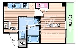 Osaka Metro谷町線 野江内代駅 徒歩5分の賃貸マンション 2階1Kの間取り