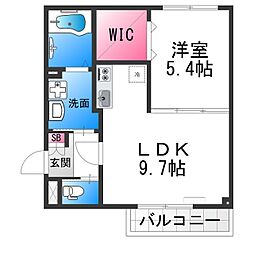 オガールコートナカモズ 2階1LDKの間取り