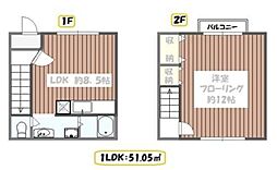 シャンブル江戸川VIII 1階1LDKの間取り