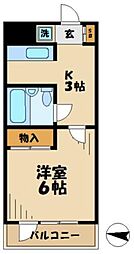 サザンヒル 1階1Kの間取り