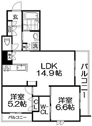 シャーメゾン レソール 2階2LDKの間取り