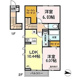 ソレイユ三原台A 2LDKの間取図画像