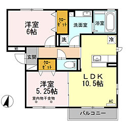 ローテンブルク 3階2LDKの間取り