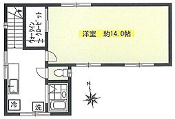 草の葉ハイツ 2階1Kの間取り