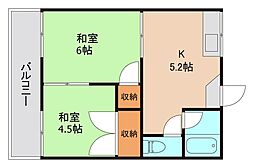 ひかりハウスアクア 2階2Kの間取り