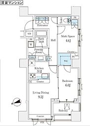 パークホームズ市谷薬王寺セントガレリア 1LDKの間取図画像