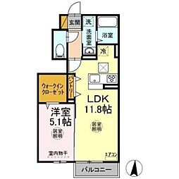 リッチモンブラン 1階1LDKの間取り