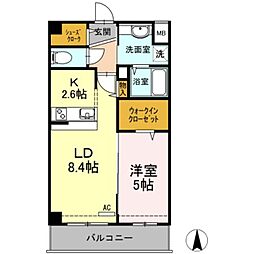 イーストングレイス 2階1LDKの間取り