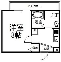 フラッティ花園ミンク 2階1Kの間取り
