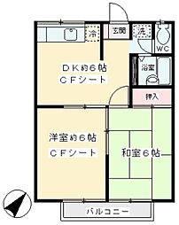 エステートピアムラノ 2階2DKの間取り