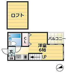 キューブ神戸塚本通り 1Kの間取図画像