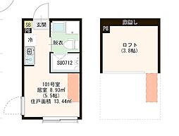 ハーモニーテラス蓮根IV 1階ワンルームの間取り