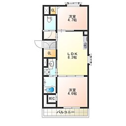 クリエオーレ佃 2DKの間取図画像