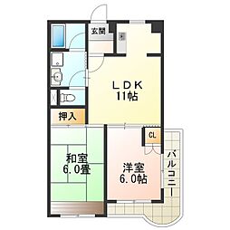 エスポワール住之江公園 4階2LDKの間取り