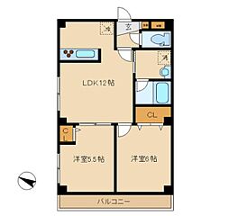 JR京浜東北・根岸線 大森駅 徒歩12分の賃貸マンション 2階2LDKの間取り