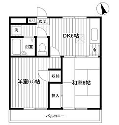 リバーパーク矢向 1階2DKの間取り