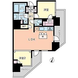 プレミスト白金 9階2LDKの間取り