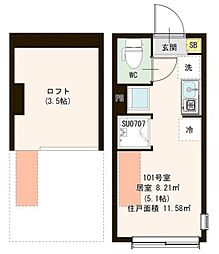Ｐａｒｋ Ｔｅｒｒａｃｅ 富士見台 1階ワンルームの間取り
