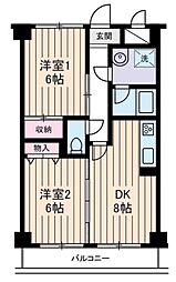 プラスパ小山 3階2DKの間取り