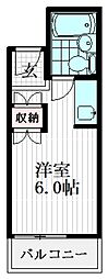 スカイコート池上 2階ワンルームの間取り