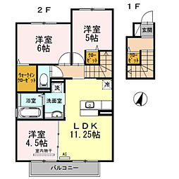 南海加太線 東松江駅 徒歩15分の賃貸アパート 2階3LDKの間取り