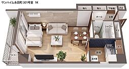 サンハイム永田町 1Kの間取図画像