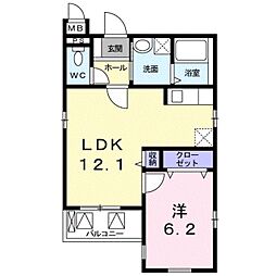 シャロン武蔵関 2階1LDKの間取り