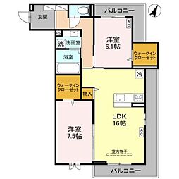 センカIII 2階2LDKの間取り