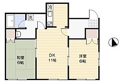 カーサ グリーンリーフ 1階2LDKの間取り