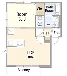 Regaro前原Shiki 3階1LDKの間取り