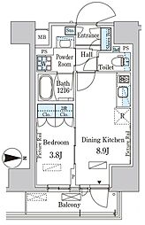 パークアクシス入谷 4階1DKの間取り