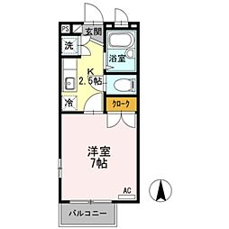 フラットコート B 2階1Kの間取り