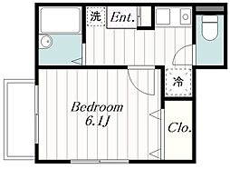 タウンフィールドII 3階1Kの間取り