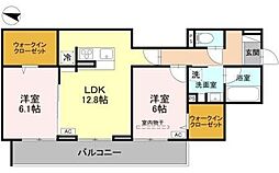 マルシェル館浦和美園 3階2LDKの間取り