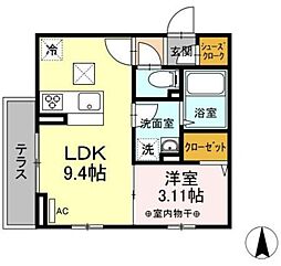 コンフォート北綾瀬 1階1LDKの間取り