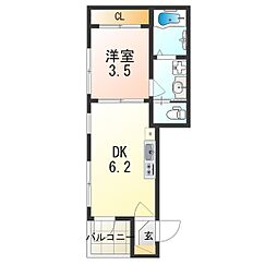 JR東西線 御幣島駅 徒歩6分の賃貸アパート 2階1DKの間取り