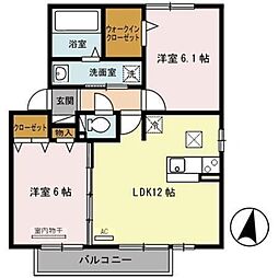 サンライトヒルズ B 1階2LDKの間取り