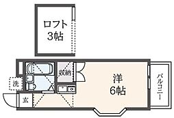 サンサーラ山手 2階ワンルームの間取り