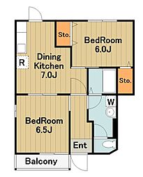 グランパン1 1階2DKの間取り