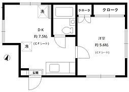 スプリングヒル 2階1DKの間取り