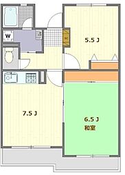 メゾンフォレスト 2階2DKの間取り