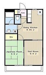 グリーンフィールド石阪 2階2DKの間取り