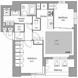 オーパスレジデンス日本橋水天宮 9階2LDKの間取り
