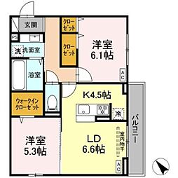 エリオント共和 2LDKの間取図画像