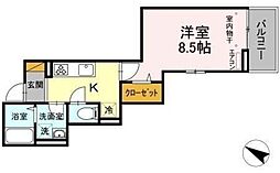 ミーツIII 3階1Kの間取り