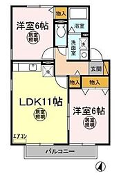 Ｐｅａｒ Ｆｉｅｌｄ ＡＢＣC202 2階2LDKの間取り