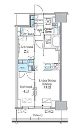 パークアクシス新宿百人町 2LDKの間取図画像